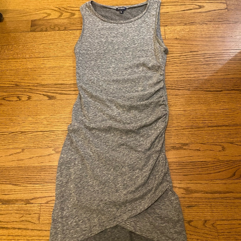 Tildon Gray Ruched Asymmetrical Wrap Dress